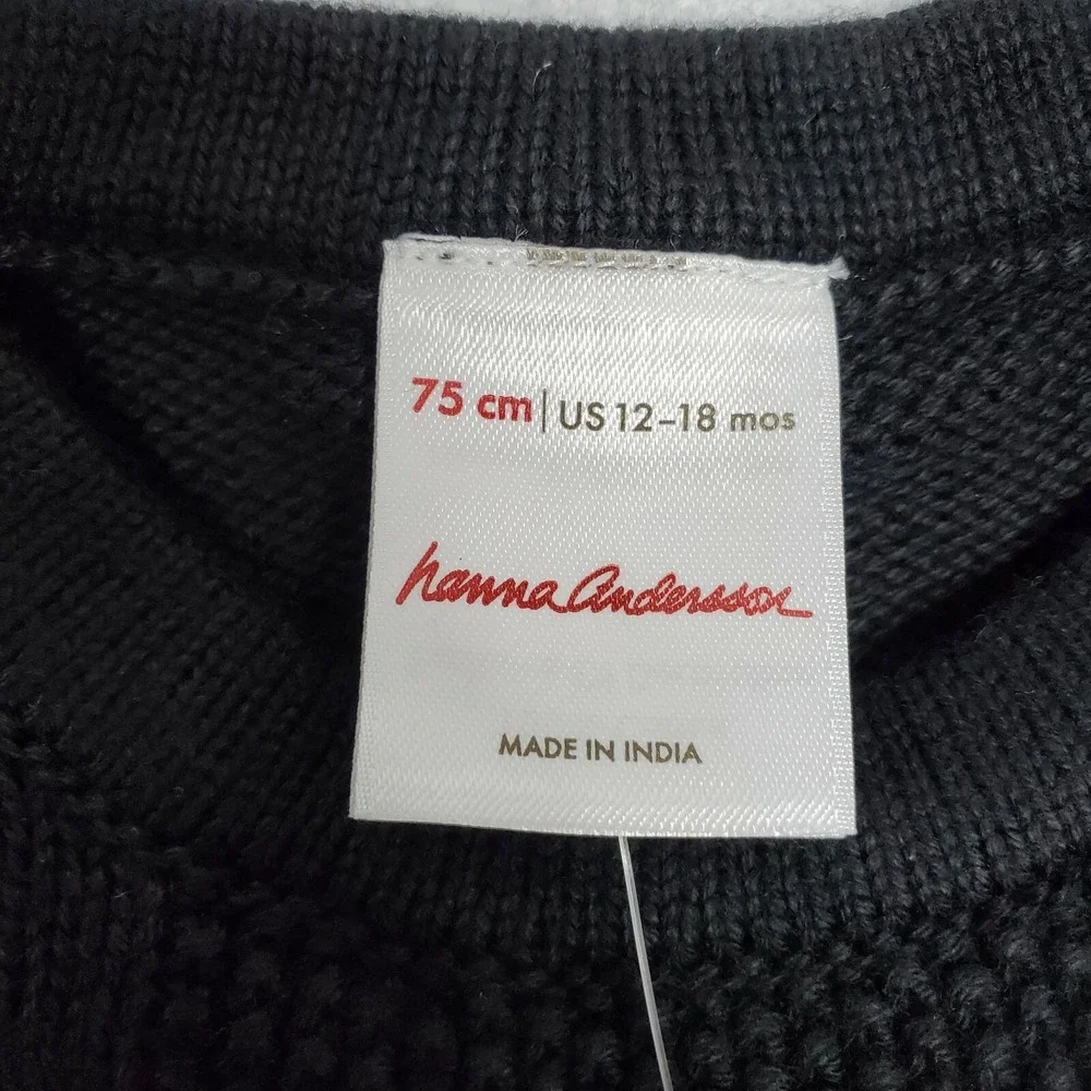 Hanna Andersson Knit‎ Dress Sz 75 Cm 12-18 Month Holiday Novelty Black Snowflake